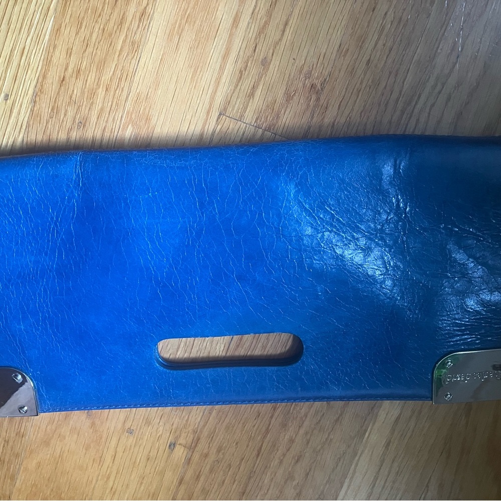 Charles David Blue Leather Clutch Silver Hardware Modern Evening Bag